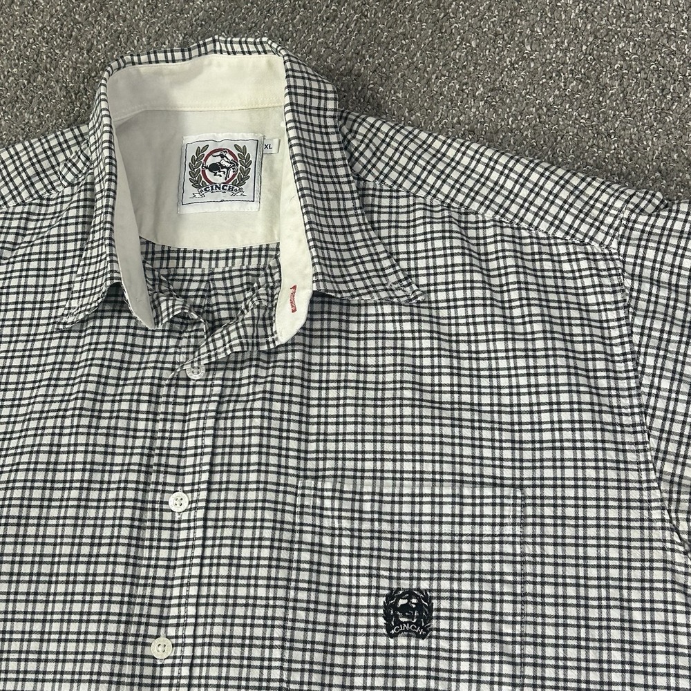 Cinch Plaid Short Sleeve Button-Up Shirt Men's XL Western Cotton Black White‎